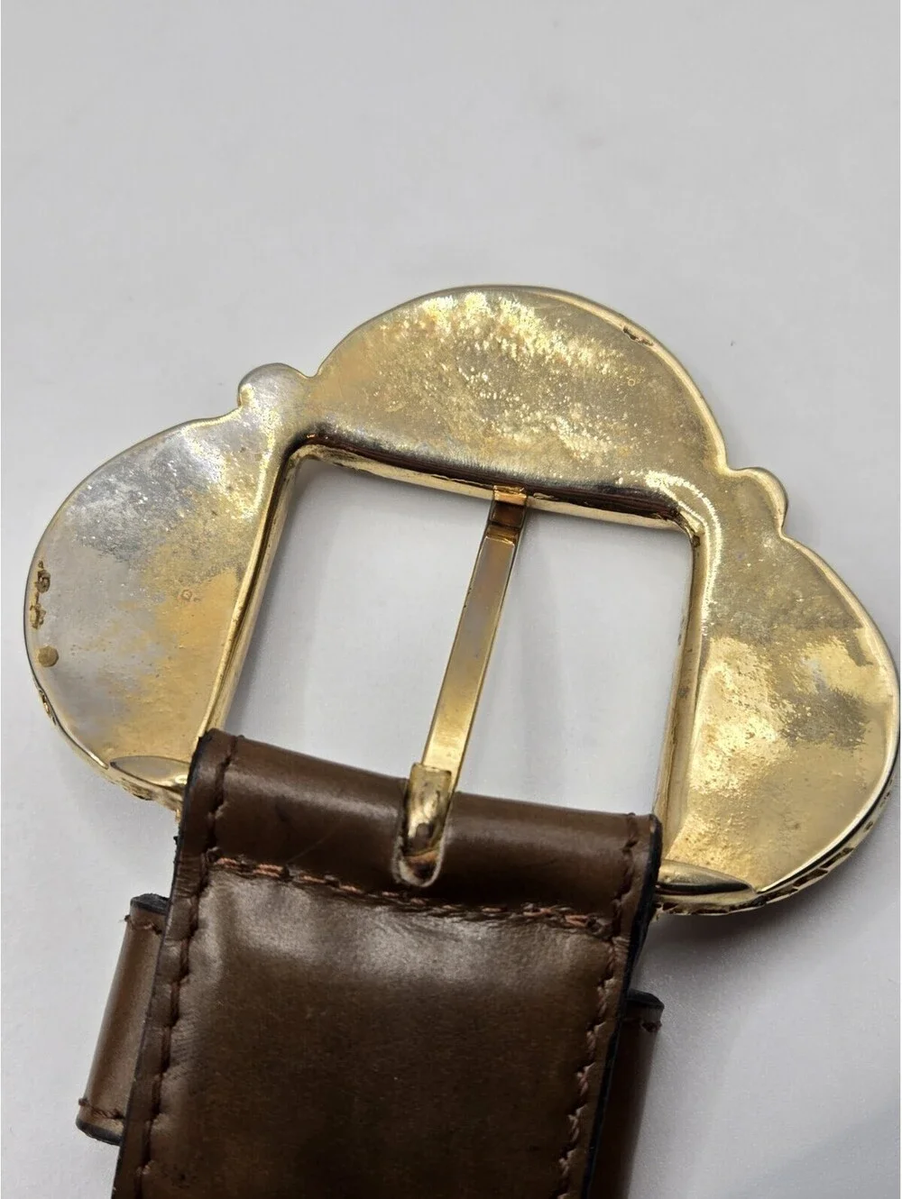 Accessory Lady Browm Leather Belt Size M Italy Made Gold Tone Metal Buckle